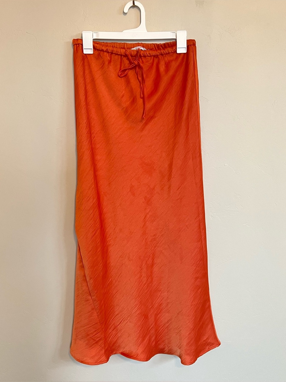 Euro Summer Clean Girl Orange Solid Midi Slip Skirt Drawstring Elastic Waist M